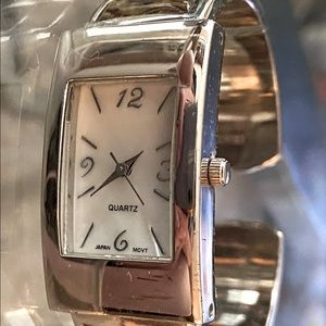 Vintage Ladies Stainless Steel Watch with Black Lip Mother of Pearl